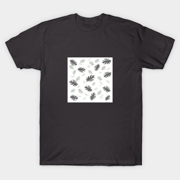 Autumn fall tropical palm leaves pattern blackwhite on white T-Shirt by PrintedDreams